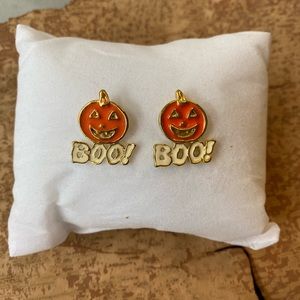 Vintage Halloween 🎃 Grinning Orange Pumpkin Earrings Pierced